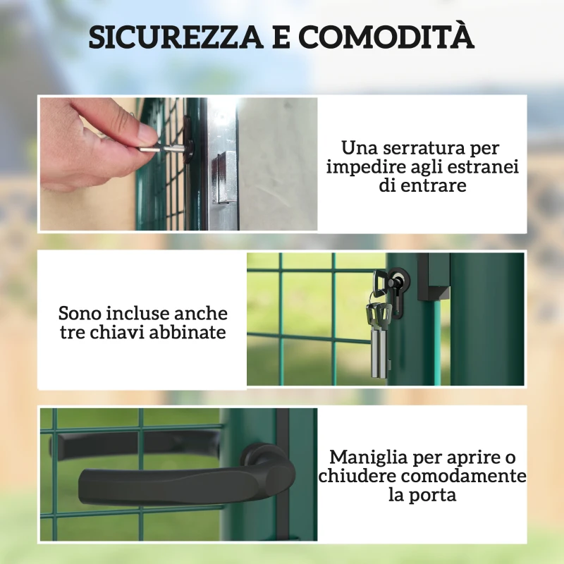 Outsunny Cancello da Giardino in Acciaio 97x150 cm, Cancelletto da Giardino con Serratura, 3 Chiavi, Maniglia e 2 Pali