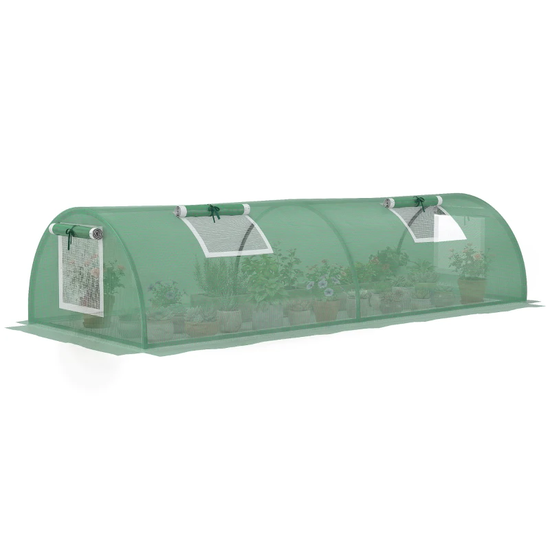 Outsunny Invernadero Pequeño para Cultivo de Plantas con 4 Ventanas Marco de Acero y Cubierta de PE Anti-UV 200x80x45 cm Verde