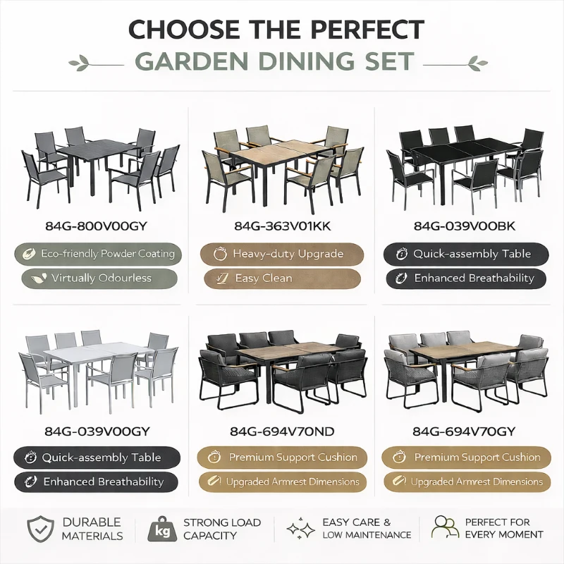 Outsunny 7 Piece Garden Dining Set, Outdoor Table and 6 Stackable Chairs, Steel Frame, Tempered Glass Top Table, Mesh Seats, Grey