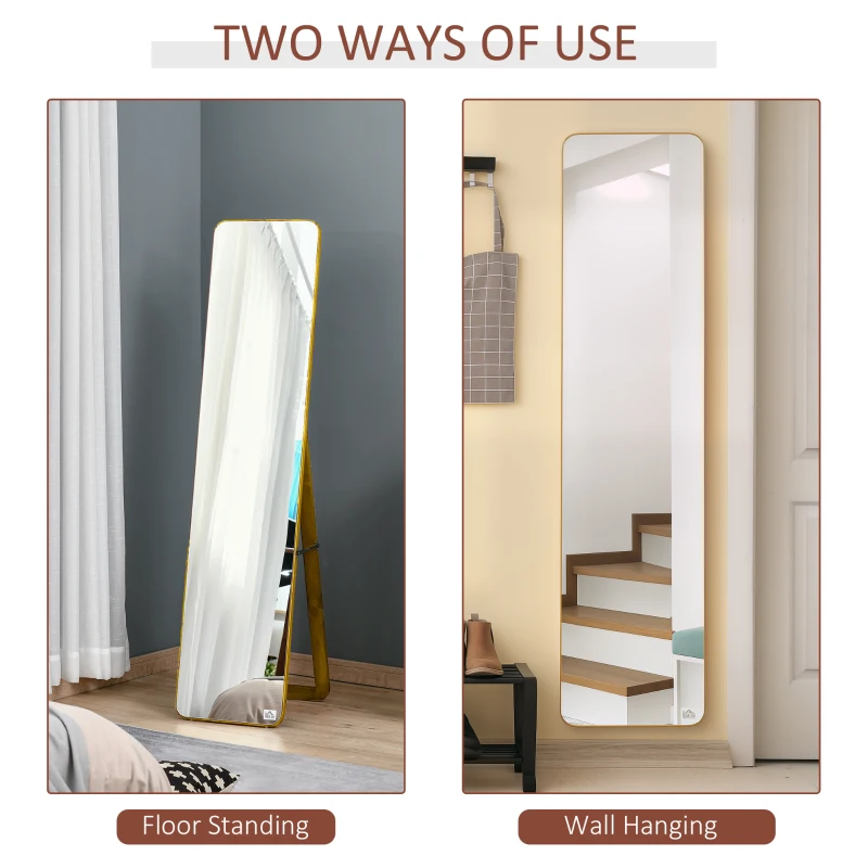 HOMCOM Large rectangular full-length mirror, 37 x 160 cm - freestanding or wall-mounted mirror - for bedroom, living room and dressing room, light walnut