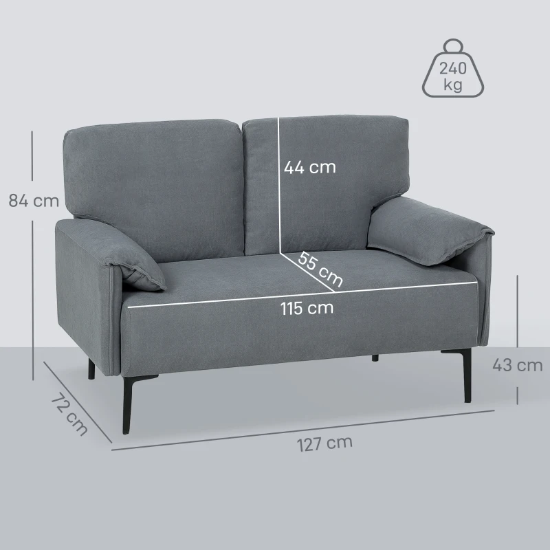 HOMCOM 2-Sitzer-Sofa, dicke Kissen, samtiger Bezug, Polstersofa, Schwarz