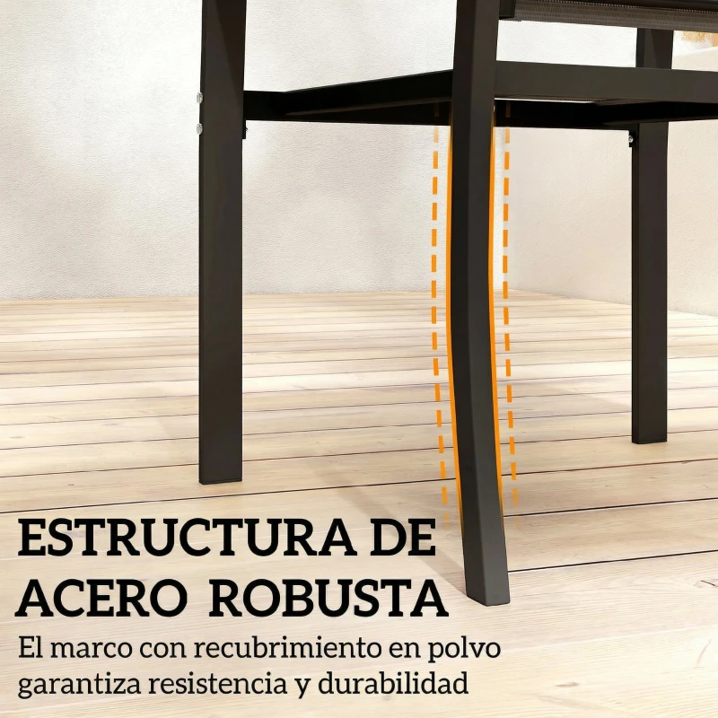 Outsunny Conjunto de Mesa y Sillas de Terraza Exterior 3 Piezas con 2 Sillas de Textilene Mesa de Vidrio Templado Gris Claro