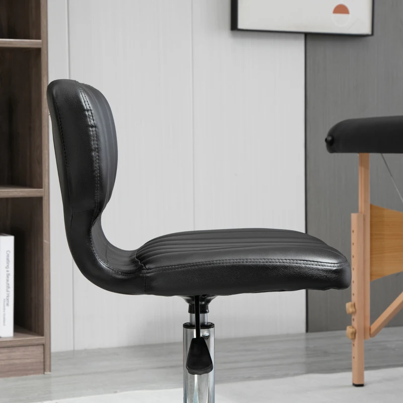 HOMCOM Rolling stool - 360° swivel work stool - ergonomic stool - adjustable seat height 47-62 cm - quilted PU upholstery black chrome metal