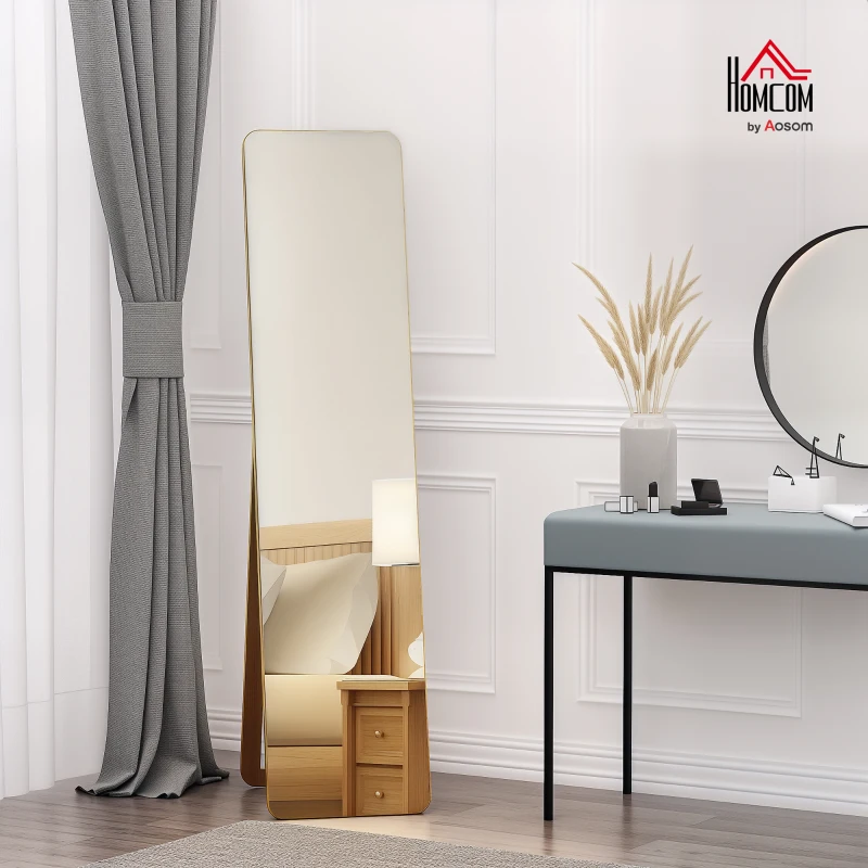 HOMCOM Large rectangular full-length mirror, 37 x 160 cm - freestanding or wall-mounted mirror - for bedroom, living room and dressing room, light walnut