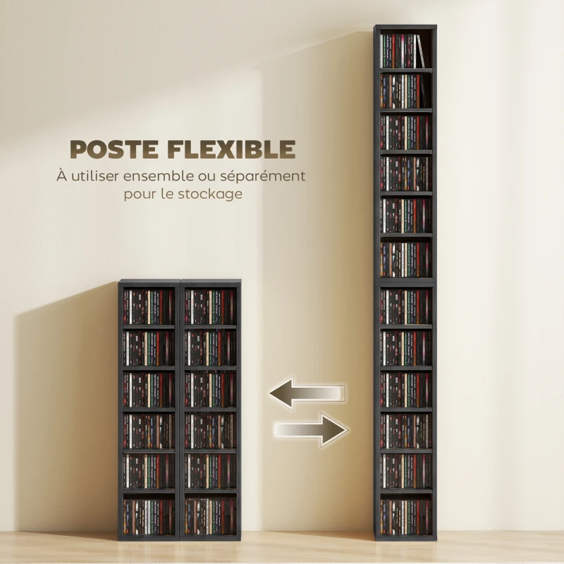 HOMCOM Lot de 2 étagères colonnes armoire de rangement CD-DVD 12 compartiments 21 x 22,5 x 88,5 cm capacité 204 CD noir