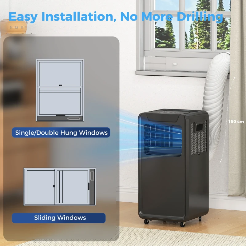 HOMCOM Air Conditioning Unit 10000 BTU, 4-in-1 Portable Air Conditioner with Remote Control, LED Display, 2 Speeds, Black