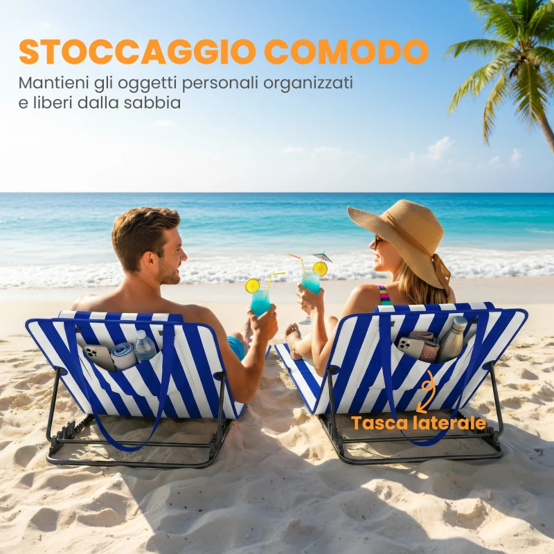 Outsunny Set 2 Materassini Mare con Schienale Regolabile su 4 Livelli, in Acciaio e Poliestere, 154x57x52 cm, Blu Bianco