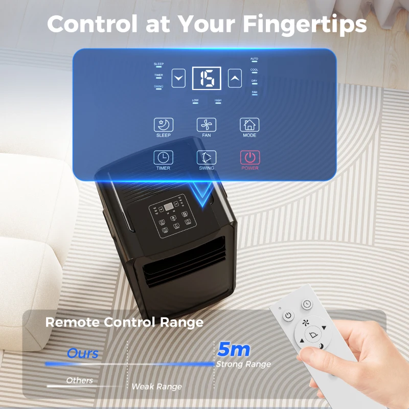 HOMCOM Air Conditioning Unit 10000 BTU, 4-in-1 Portable Air Conditioner with Remote Control, LED Display, 2 Speeds, Black