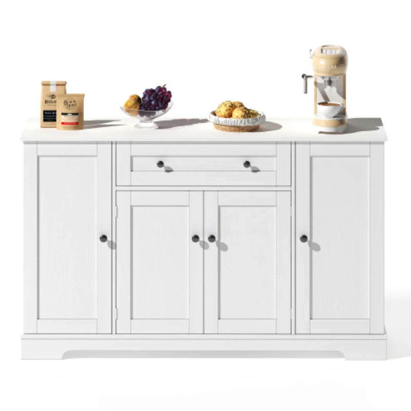 Multifunktionales Küchenbuffet, mit Schublade und Regaltüren, Modernes Design, 138 x 40 x 85 cm, Weiß