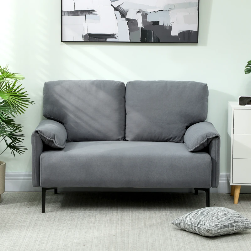 HOMCOM 2-Sitzer-Sofa, dicke Kissen, samtiger Bezug, Polstersofa, Schwarz