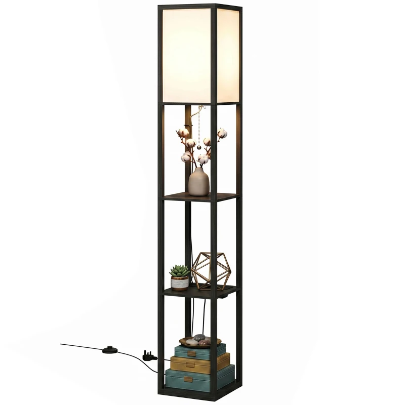 HOMCOM Floor Lamp with Shelves, 3 Layer Column Modern Standing Lamp for Living Room, Bedroom, Office, Black