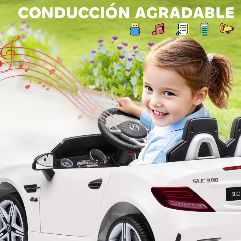 AIYAPLAY Coche Eléctrico Mercedes SLC 300 12V para Niños de 3-6 Años con Mando a Distancia Faros LED Bocina 107x62,5x44 cm Blanco