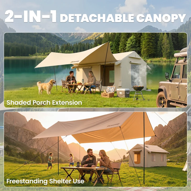 Outsunny Inflatable Tents Waterproof Glamping Tent with Stove Jack for 6-8 Person