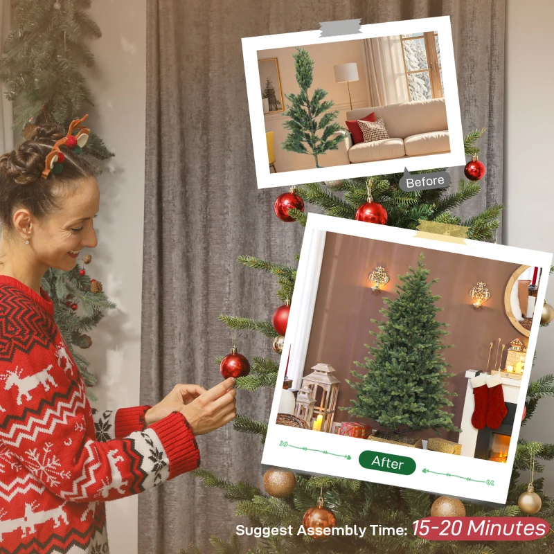 HOMCOM Sztuczna Choinka z Realistycznymi Gałęziami, Świerk, Metalowy Stojak, Łatwy Montaż, Zielona