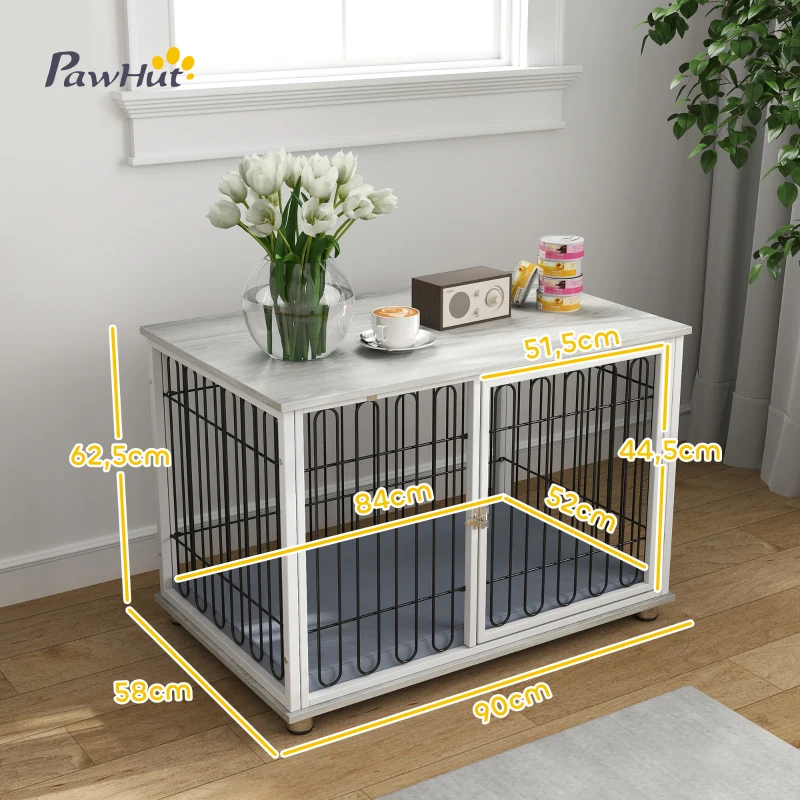 PawHut Cage pour chien caisse pour chien avec coussin pieds réglables pour chiens moyens jusqu'à 20 kg 90 x 58 x 62,5 cm gris