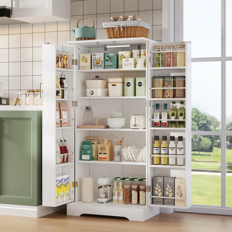 Multifunktionaler Küchenschrank, Doppeltür mit Staufach, 60x35x128 cm, Weiß