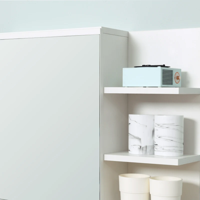 kleankin Bathroom Mirror Cabinet with Shelf 3 Side Shelves Wall Mount Kit Included White Wood Effect