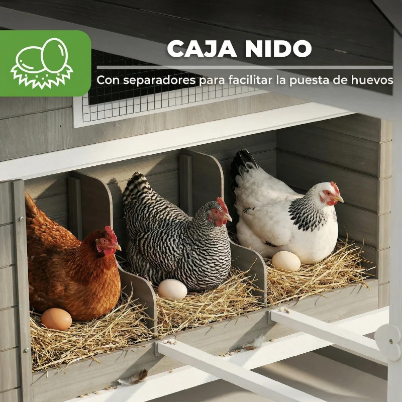 PawHut Gallinero Madera Grande Exterior con 2 Nidos Corral Techo Asfáltico Bandeja Extraíble Rampa 347x160x150 cm Gris Oscuro