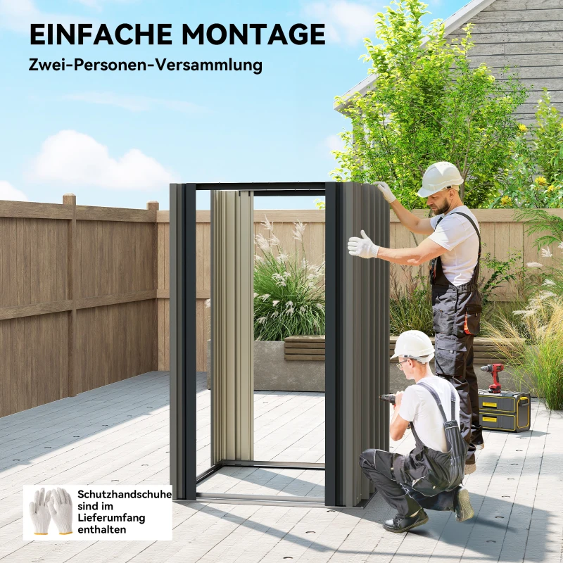 Outsunny Metall Gerätehaus 1,17 m², Geräteschuppen mit Satteldach Lüftung Schloss Handschuhen, 122 x 121 x 192 cm