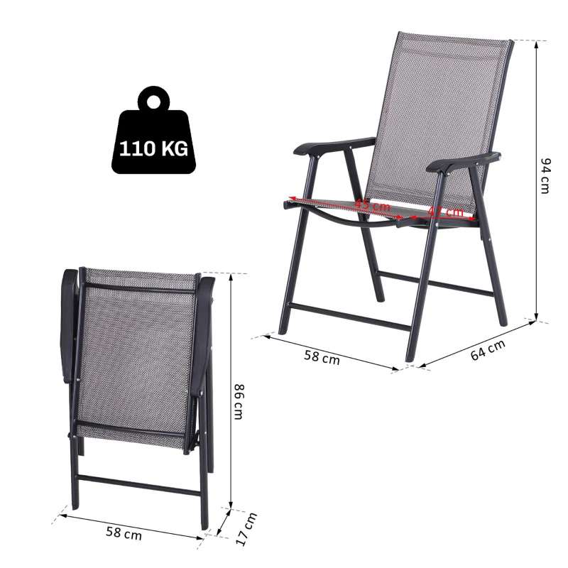 Outsunny Conjunto de 2 Sillas Plegables para Exterior con Reposabrazos  para Jardín Terraza Carga 110 kg 58x64x94 cm Gris