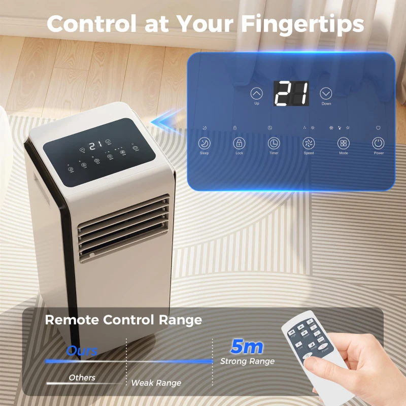 HOMCOM Portable Air Conditioner 9000 BTU, 4-in-1 Air Conditioning Unit with Cooling, Dehumidifier, Fan, Sleep Mode, White