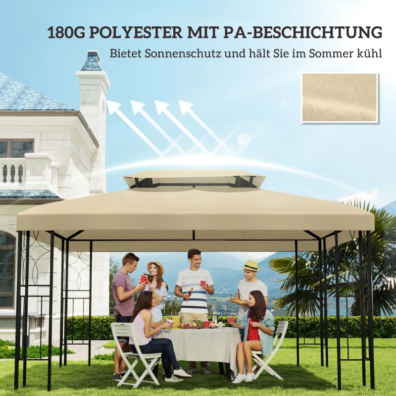 Outsunny Ersatzdach für Pavillon 3 x 4 m wasserabweisend Pavillondach mit Doppeldach Beige