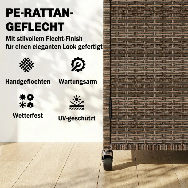 Outsunny Servierwagen Rattan Küchenwagen mit FSC Eukalyptusholz-Arbeitsplatte Ablagefach Rollen Seitengriff 95 x 54 x 84 cm