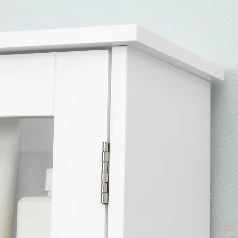 kleankin Bathroom wall cabinet, bathroom wall unit with 2 glass doors, adjustable shelf, 55x20x65cm, white