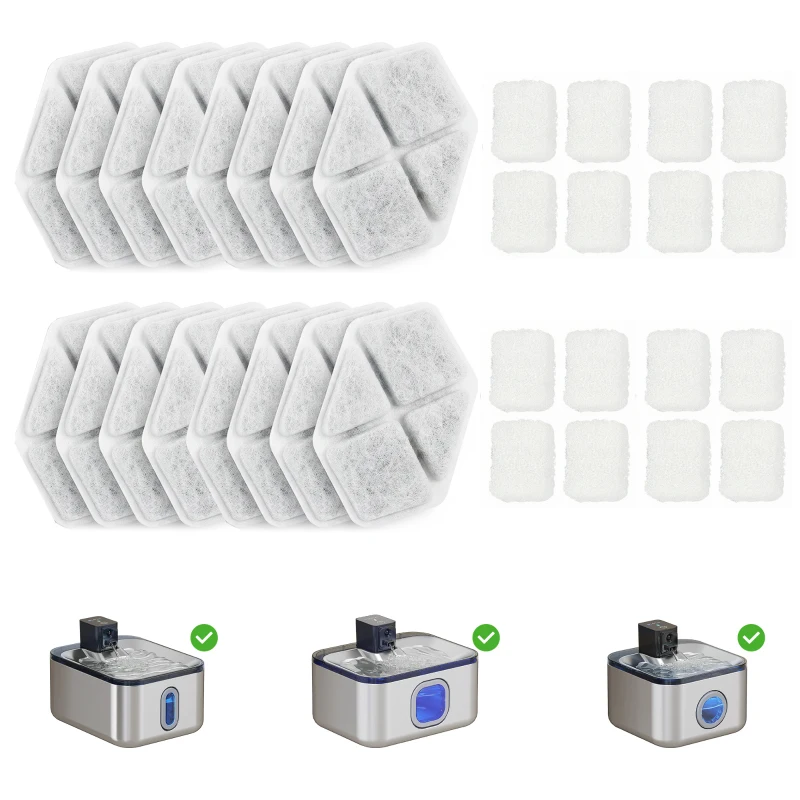 PawHut 16 pcs Filtre Fontaine Eau Chat, Distributeur d'Eau filtrante pour Chat et Chien, Triple Système de Filtration, Blanc