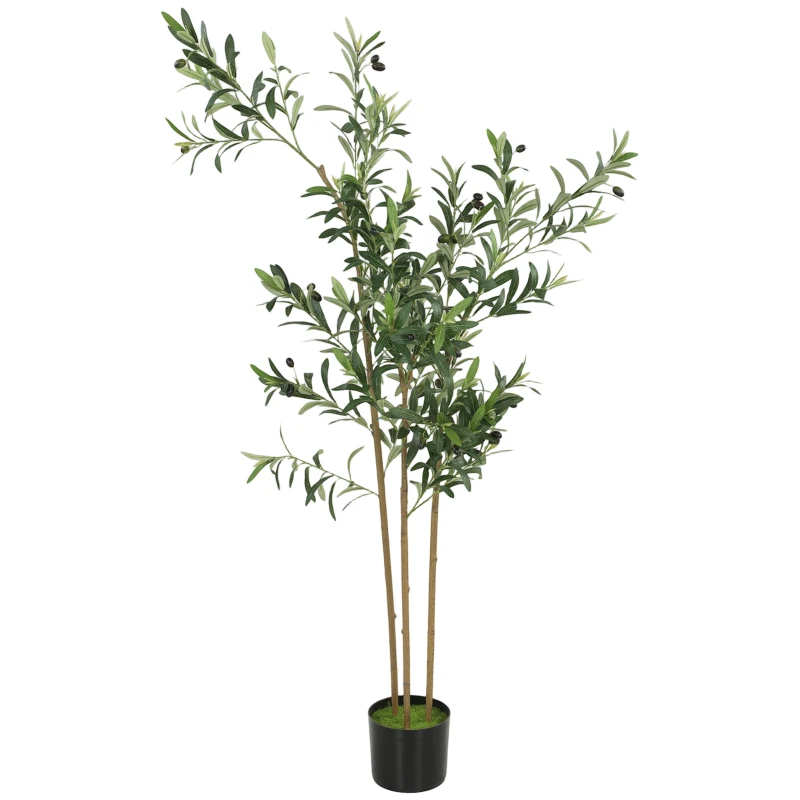 HOMCOM Decorative Artificial Plant, 148 cm Silk Olive Tree with 553 Leaves in Cement Pot, Fake Plant