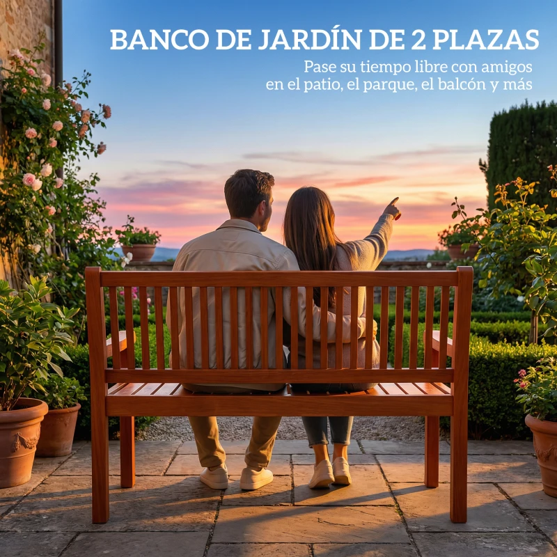 Outsunny Banco de Jardín Madera Banco de Exterior 2 Plazas con Funda Impermeable Respaldo Ergonómico 125x62x90 cm Marrón Claro