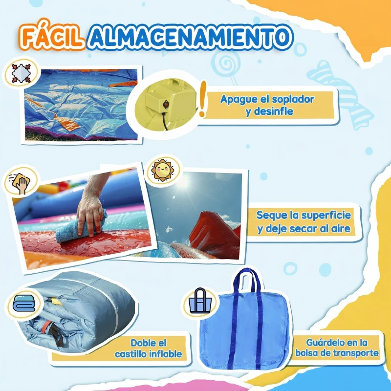 Outsunny Castillo Hinchable con Tobogán Cama de Salto Piscina y Muro de Escalada para +3 Años con Inflador y Bolsa de Transporte para Interior Exterior 265x260x200 cm Multicolor