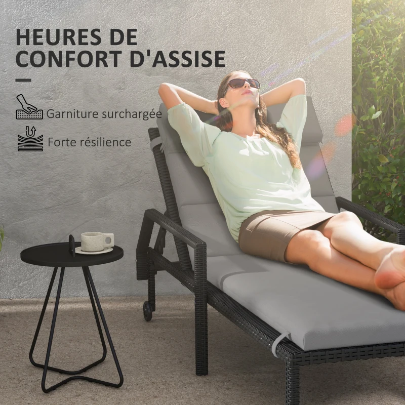 Outsunny Coussin d'extérieur pour chaise Longue Coussin Bain de Soleil Rectangulaire avec appui-tête 196 x 63 cm, gris clair