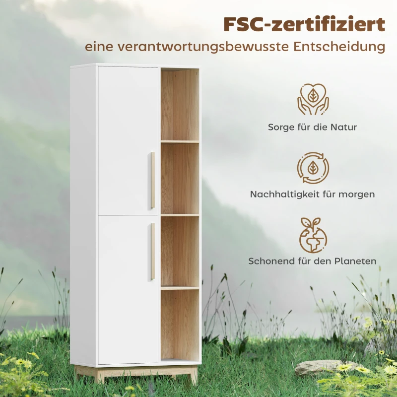 HOMCOM 176 cm großes Bücherregal, 4 offene Regale, 2 Schränke, freistehender Bücherschrank, MDF, Weiß