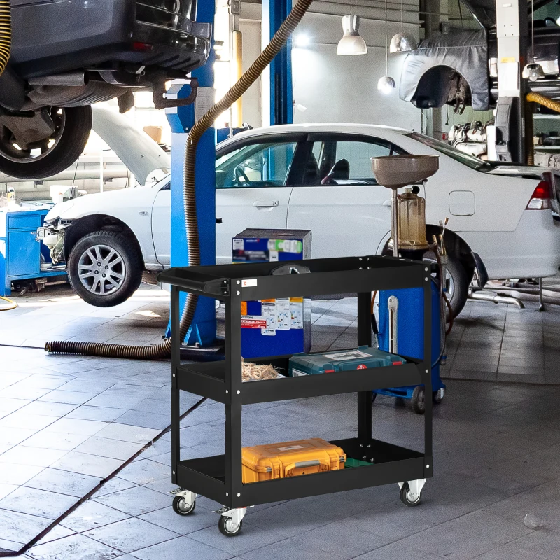 DURHAND Chariot desserte d'atelier acier 3 plateaux sur roulettes avec poignée charge max. 150 kg 83 x 35,3 x 76 cm acier noir