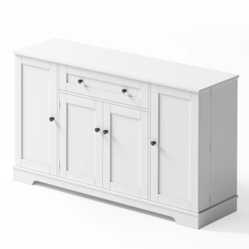 Multifunktionales Küchenbuffet, mit Schublade und Regaltüren, Modernes Design, 138 x 40 x 85 cm, Weiß