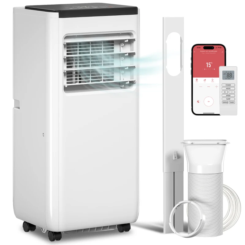 HOMCOM Aire Acondicionado Portátil 10.000 BTU 4 en 1 Enfriamiento Deshumidificador Ventilador con WiFi para 30 m² Blanco