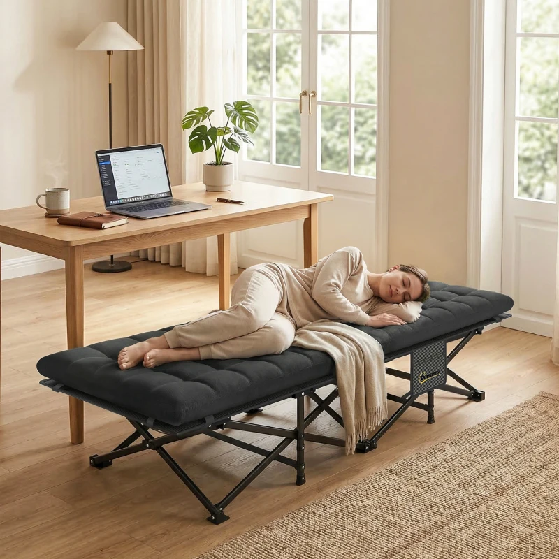 Outsunny Feldbett faltbar Campingbett mit Tragetasche Campingliege bis 200 kg Indoor, Outdoor, 200 x 80 x 40 cm Schwarz