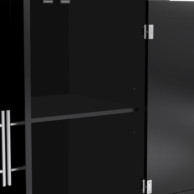 Servierwagen mit klappbarer Tischplatte, 2 Schubladen und Doppeltüren, 136 x 46/71 x 91,5 cm, Schwarz+Naturfarbe