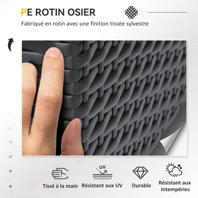 Outsunny Ensemble salon de jardin 7 pièces modulables, coussins déhoussables inclus, table basse avec plateau verre trempé, en résine tressée, brun foncé