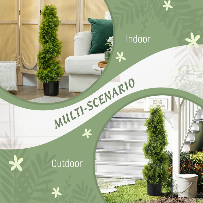 HOMCOM Lifelike Artificial Plant, 90cm UV-Resistant Spiral Topiary Tree with 693 Leaves, Fake Plant in Pot for Outdoor and Indoor Decor, Green