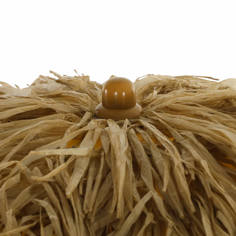 Outsunny Chapéu de Sol de Praia com Franjas de Palha Ø178 cm com Inclinação Altura Ajustável UV50+ Bolsa de Transporte Castanho Claro