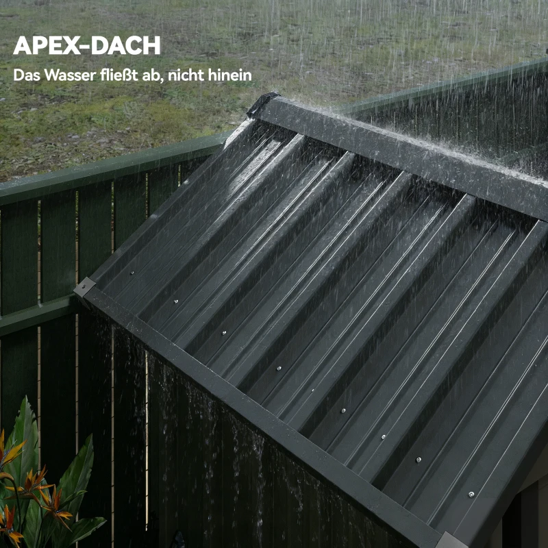 Outsunny Metall Gerätehaus 1,17 m², Geräteschuppen mit Satteldach Lüftung Schloss Handschuhen, 122 x 121 x 192 cm