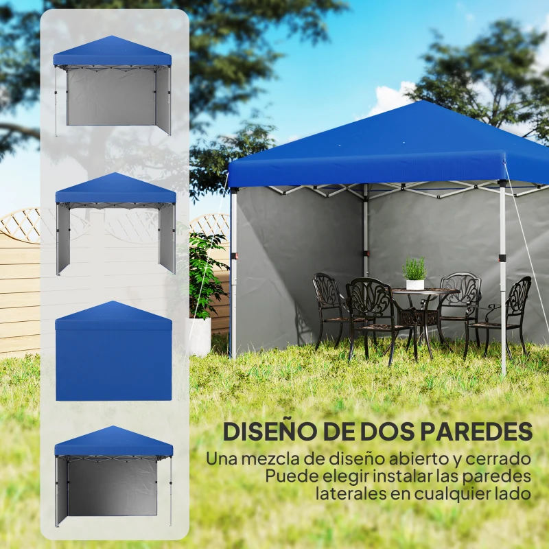 Outsunny Carpa Plegable Pop-up 3x3 m con 2 Paredes Laterales Anti-UV Altura Ajustable Sacos de Arena y Bolsa de Transporte Azul