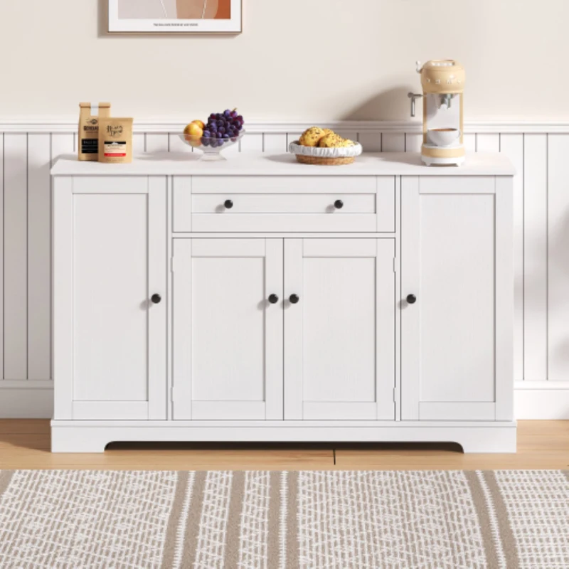 Multifunktionales Küchenbuffet, mit Schublade und Regaltüren, Modernes Design, 138 x 40 x 85 cm, Weiß