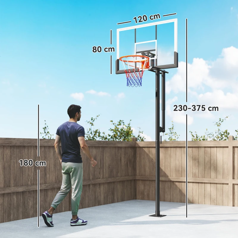 SPORTNOW Canasta de Baloncesto Exterior en el Suelo Altura Ajustable 230-375 cm con Soporte Tablero Irrompible 120 cm Aro Ø48 cm