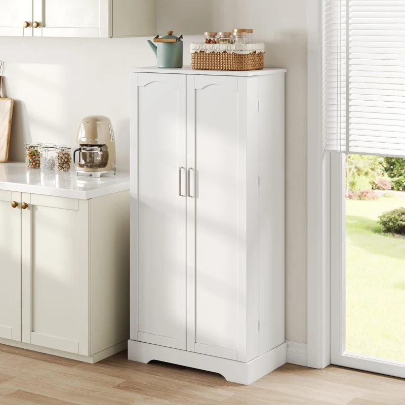 Multifunktionaler Küchenschrank mit LED-Sensorleuchte, Doppeltür mit Staufach, 60x35x128 cm, Weiß