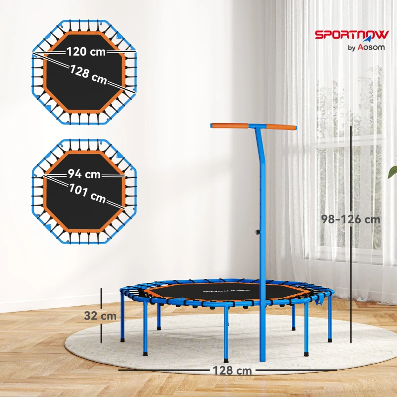 SPORTNOW Trampolina fitness, trampolina treningowa z regulowanym uchwytem, stabilna i cicha, do użytku wewnętrznego, stal, niebieska