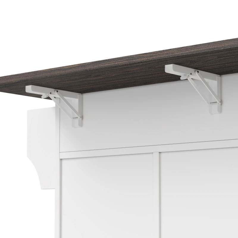 Kücheninsel mit klappbarer Arbeitsplatte, Küchenschrank mit 2 Schiebetüren und 2 Schubladen, 120 x 45/70 x 91 cm, Braun+Weiß
