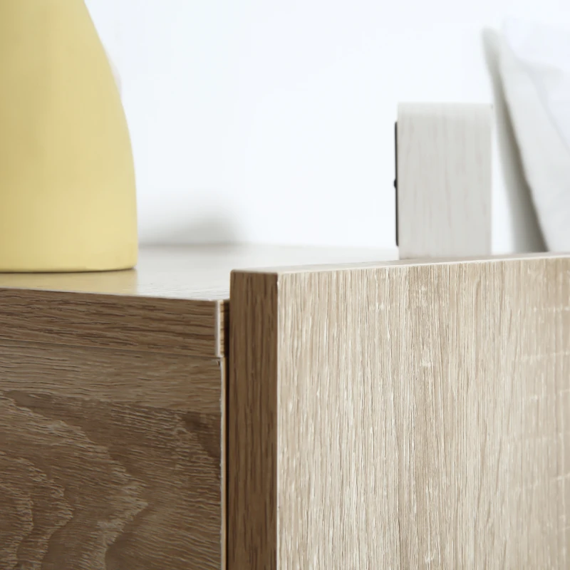 HOMCOM Set of 2 Wall-Mounted Nightstands - Set of 2 Nightstands - Sliding Drawer, Top Surface - Particleboard Light Oak Finish